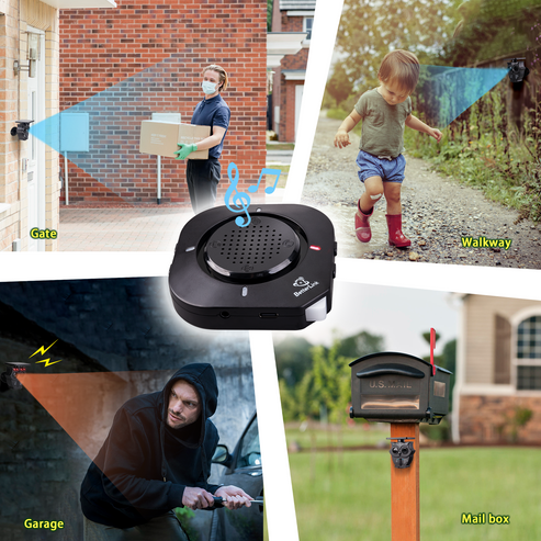 Wireless Driveway Alarm – Weatherproof Motion Sensor Detector With 328ft Range, 38 Chimes, 3 Alert Modes, LED Indicators, 1 Receiver & 2 Sensors (Black)